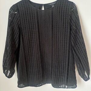 Banana Republic Black Eyelet Blouse Keyhole Back - Medium